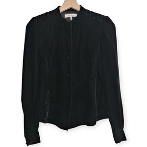 Frame Velvet Silk Blend Black Button Up Blouse Quilted Puff Shoulder XS